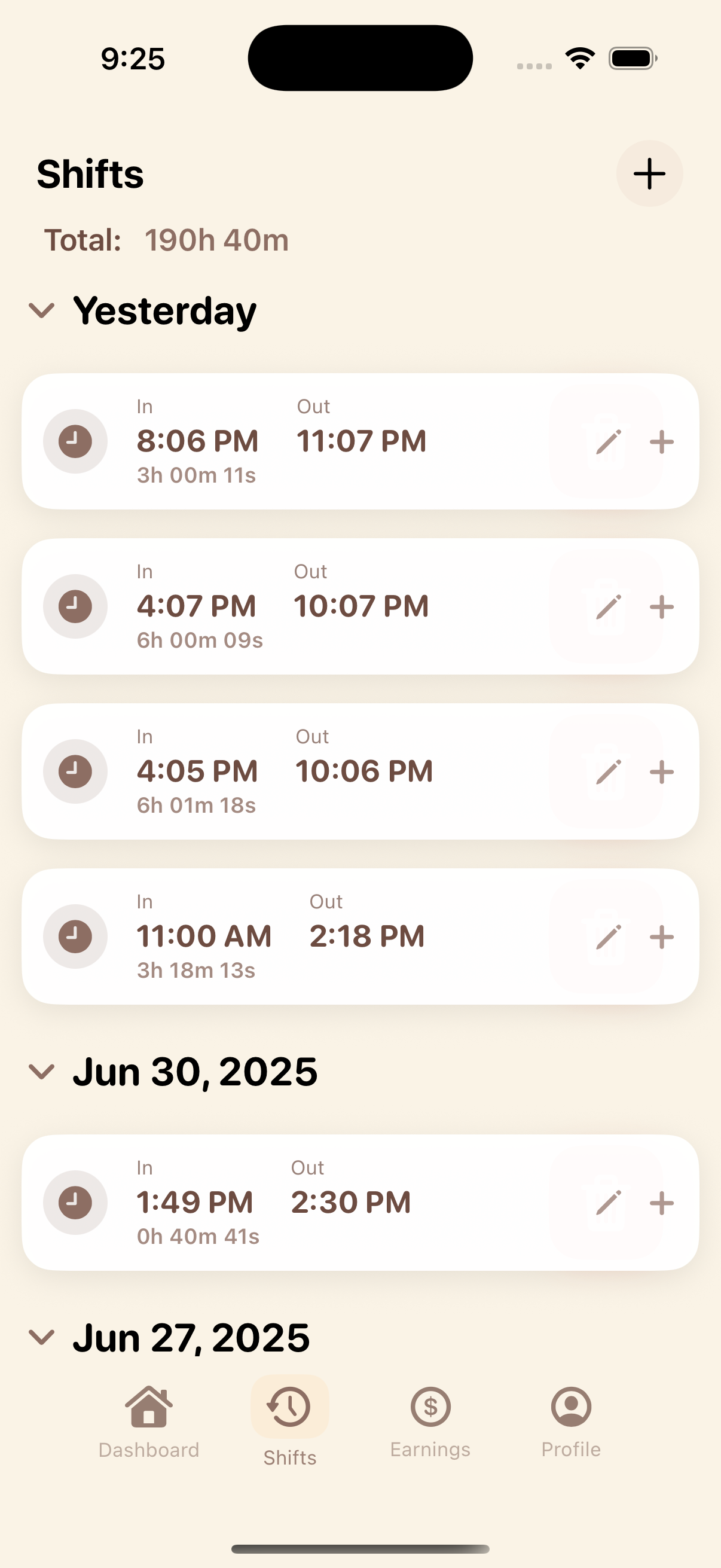 Shifts Screen